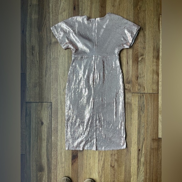 Express‎ Blush Sequins Drapy Midi Dress Women’s Sz M Party Glam Event Wedding - Picture 2 of 11